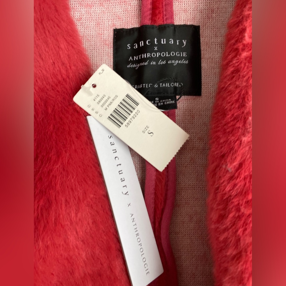 NWT - Anthropologie Sanctuary Elana Plush Shawl Jacket in Pink/Rose. Size Small - Picture 6 of 6